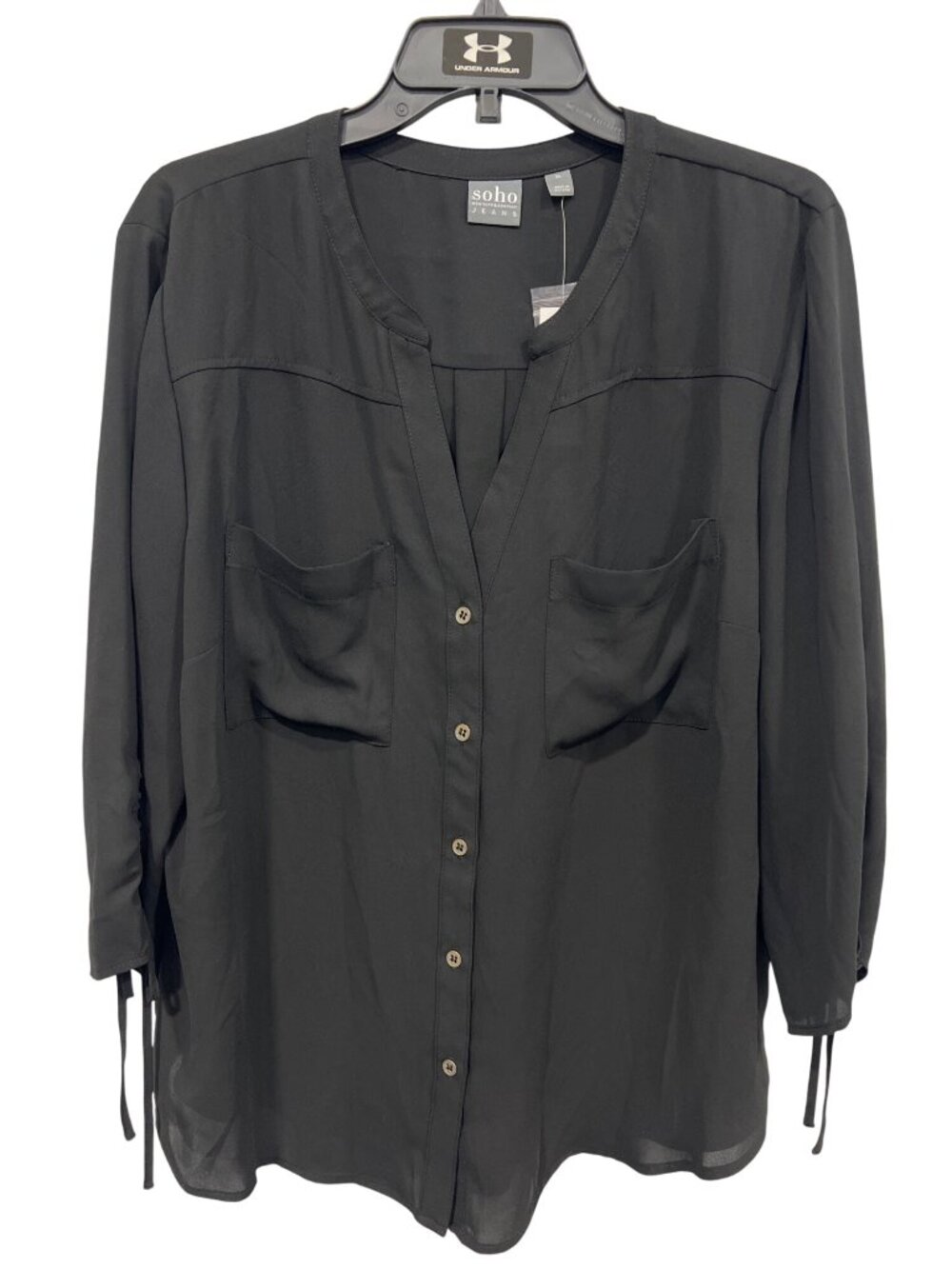 New York & Co Soho Shirt XL Button Front 3/4 Sleeve Tee Black Career Office NEW